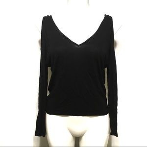 EXPRESS FACTORY BLACK VNECK COLD SHOULDER TOP
